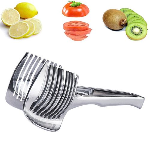 1pc Tomato Lemon Slicer Holder, Round Fruits Onion Shredder Cutter Guide Tongs With Handle, Stainless Steel Kitchen Cutting Potato Lime Food Stand 1pc Tomato Lemon Slicer Holder, Round Fruits Onion Shredder Cutter Guide Tongs With Handle, Stainless Steel Kitchen Cutting Potato Lime Food Stand