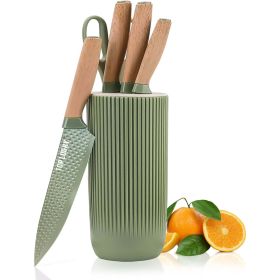 Kitchen Knife Set, 6 Pieces Green Professional Knife Set with Universal Knife Block, Super Sharp Knife Set with Ergonomic Handle, Non-stick Stainless