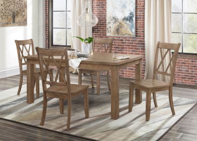 5pc Dining Set Natural Finish Table and 4x Side Chairs Brown Finish Wooden Kitchen Dining Room Furniture