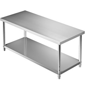 VEVOR Stainless Steel Prep Table, 72 x 30 x 34 Inch, 550lbs Load Capacity Heavy Duty Metal Worktable with Adjustable Undershelf, Commercial Workstatio