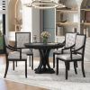 TREXM Retro 5-piece Dining Set Extendable Round Table and 4 Chairs for Kitchen Dining Room (BLACK OAK)