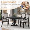 TREXM Retro 5-piece Dining Set Extendable Round Table and 4 Chairs for Kitchen Dining Room (BLACK OAK)