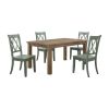 5pc Dining Set Natural Finish Table and 4x Side Chairs Teal Finish Wooden Kitchen Dining Room Furniture