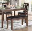 Classic Cherry Finish 6pc Dinng Set Table Bench 4x Chairs Faux Leather Upholstery Kitchen Dining Furniture