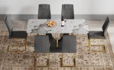 Table and chair set, modern dining table, patterned table top and black MDF leg table, soft and comfortable dining chair, perfect for dinner, meetings