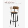 Swivel bar stool set of 2 with backrest, industrial style, metal frame, 29.5'' high for dining room. Rustic Brown, 13.4''w x 40.5''h.